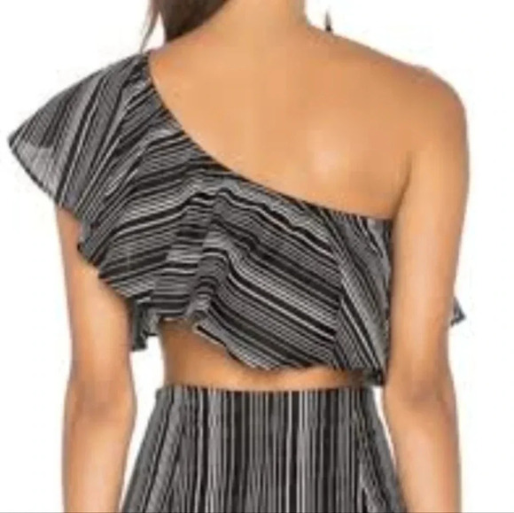 NEW For Love and Lemons One Shoulder Crop Top Striped Black White Medium - Picture 2 of 9